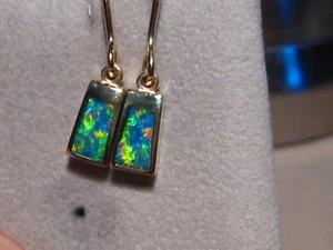 Brilliant   Opal Earrings , Solid  14 k yellow Gold - Picture 1 of 10