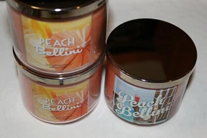 Lot Of 3 Bath & Body Works Peach Bellini 3 Wick Large 14.5 Oz Candles NEW US2#21 - Picture 1 of 4