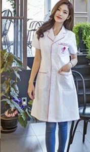 Women Nurse Dress Female Doctor Dress Beautician Lab Long Coat Work Clothes - Picture 1 of 18