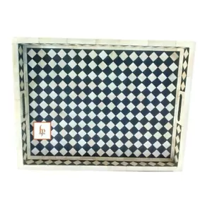 Handmade Bone Inlay Vintage Antique Decorative Rectangular Geometric Tray - Picture 1 of 12