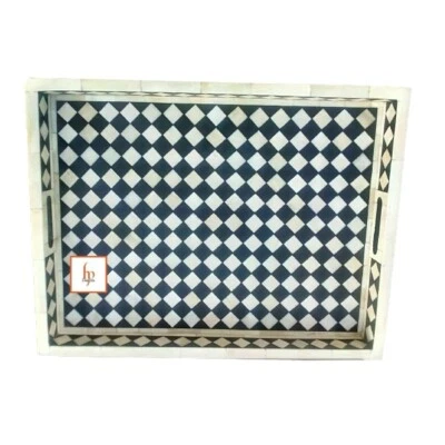 Handmade Bone Inlay Vintage Antique Decorative Rectangular Geometric Tray - Image 1 of 4