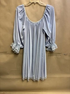 Camicia da notte vintage Claire Sandra Lucie Ann Beverly Hills blu pizzo arruffato M - Foto 1 di 4