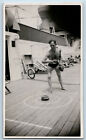 Man on Deck of Cruise Ship Rope Ring Toss Game Vintage Jerome ltd RP Postcard