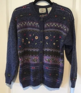 Vintage Northern Treasures Wool Blend Embroidered Floral Cardigan In Size M - Picture 1 of 3