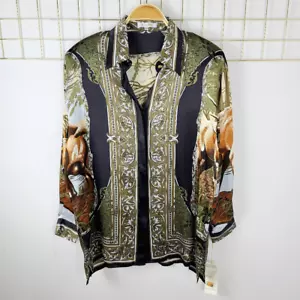 E&J Fashion Womens Top Silk Baroque 90s Vtg Gold Unisex Button Down Shirt-Read - Picture 1 of 13