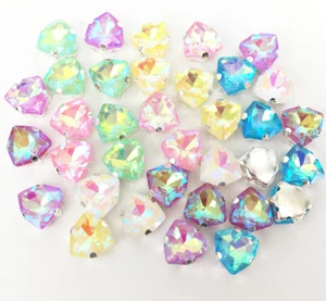 20pcs 12mm Sew On Rhinestone Mocha Fluorescence k9 Glass Fat triangle Jewels - Picture 1 of 11