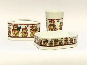 Weihnachten Teddybär Badeakzente 3 Stück Zahnbürstenhalter Becher Seifenschale - Bild 1 von 8