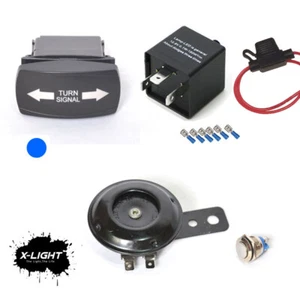 ATV UTV Rocker Switch Blue LED's Blinker Turn Signal Kit W/ Flasher Relay Horn - Picture 1 of 8