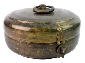 Scatola Portaoggetti In Ottone Fatta A Mano Indiana Per Chapatti. G66-978 - Picture 1 of 8