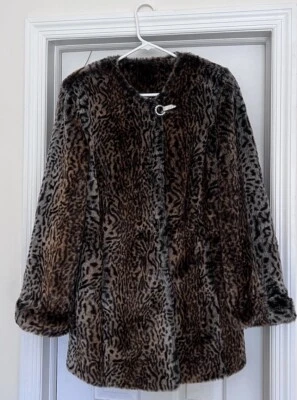 Casaco feminino Pamela McCoy Couture estampa de leopardo forrado de pele sintética inverno P - Imagem 1 de 4