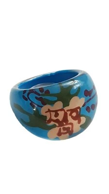 K L 50-51 mm AZUL Vintage LUCITE Burbuja Cúpula Flor Cara Grueso Anillo Joyería Foto 1 de 3