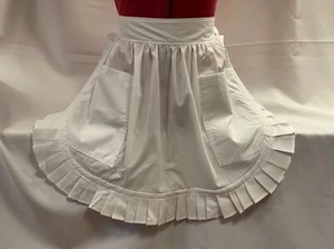 RETRO VINTAGE 50's STYLE HALF APRON / PINNY with 2 POCKETS - WHITE - Picture 1 of 6