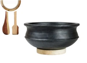 Terracotta Clay Pottery Mud Earthen Handi Cooking Serving Pot Black 2 L - Picture 1 of 3