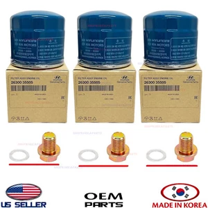 Genuine Oil Filter 3pcs with Drain Plug & Washer OEM Hyundai Kia Genesis - Picture 1 of 1