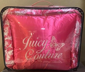 Juicy Couture Hot Pink Leopard Print & Butterflies Satin QUEEN 4pc Comforter Set - Picture 1 of 4
