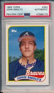 John Smoltz Rookie Atlanta Braves #382 Auto Signed Topps Card ~ PSA/DNA Slab - Picture 1 of 6