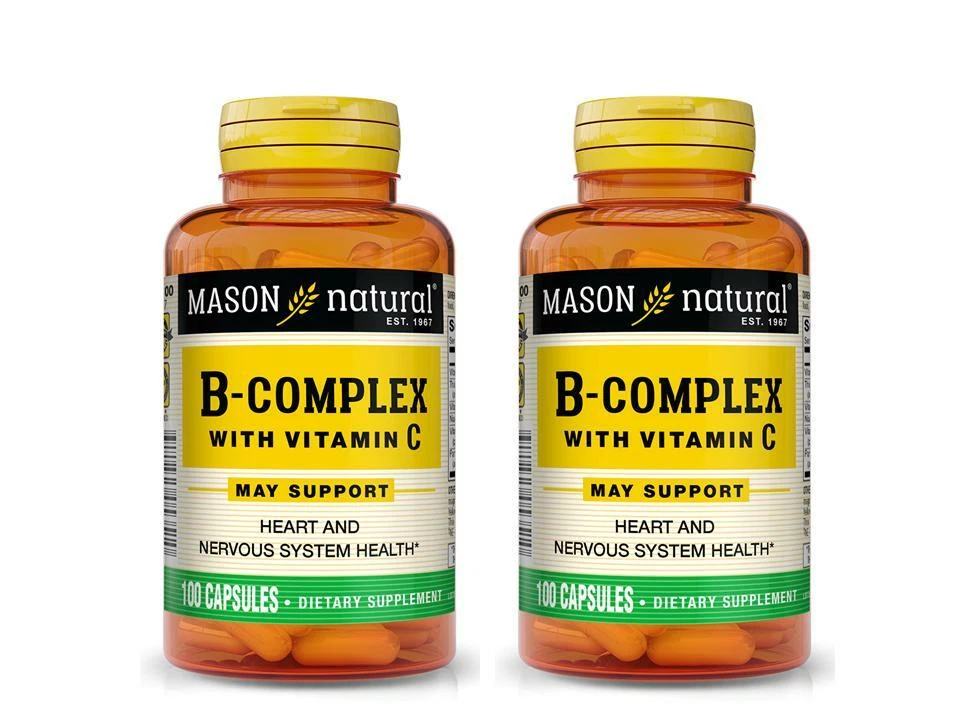 Mason Natural Vitamina B Complejo Vitamina C Saludable Corazón Sistema Nervioso 200 cápsulas Foto 1 de 2