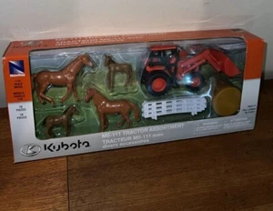 NEWRAY TOYS 1:32 Kubota Tractor Farm Tractor Front Loader & Horses 10pc Set NEW! - Picture 1 of 4