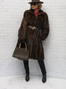 ladies EMBA real DARK MAHOGANY swing style PRISTINE MINK FUR COAT! XLG or 14 fit - Picture 1 of 10