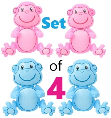 (Juego de 4) Rosa y Azul Sentado 24" Mono Inflable Soplado Juguete Decoración Fiesta Foto 1 de 4