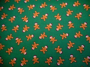 Christmas Quilt Fabric By Yard Gingerbread Men Cookies Xmas Green Cotton #51 #C - Picture 1 of 2