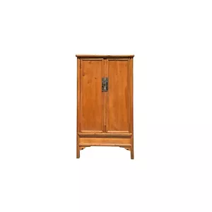 Vintage Chinese Natural Wood Pattern Light Brown Armoire Wardrobe Cabinet ws4070 - Picture 1 of 8