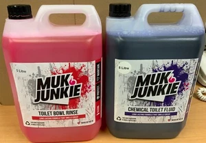 MUK Junkie Camper Wohnmobil Chemie Toilettenflüssigkeit 5 L und Schüssel Spülen 5 L Kombi - Bild 1 von 4