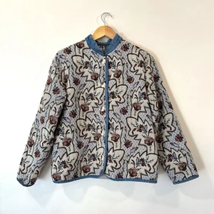 Vintage Denim & Co Quilted Novelty Paisley Floral Coat Tapestry Denim Trim Sz S - Picture 1 of 12