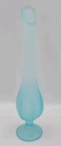 Vintage Viking Glass Spring Blue Satin Frosted 6-Petal Swung Vase 11 1/2" T - Picture 1 of 5