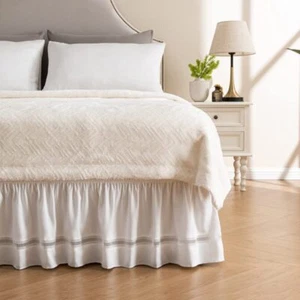 Wrap Around Ruffled Lace Bed Skirt Elastic Dust Ruffle With Adjustable Belts Eas - Picture 1 of 6