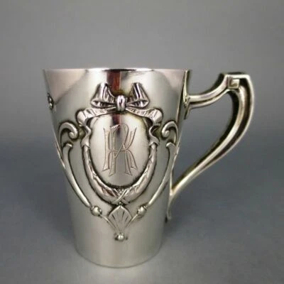 Antiker Jugendstil Tauf Becher Patengeschenk in Silber und Gold mit Dekor - Bild 1 von 4
