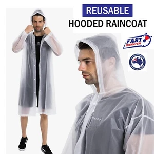 Adults Raincoat Reusable EVA Rain Poncho Hooded Raincoat Transparent Drawstrings - Picture 1 of 6