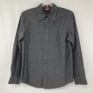 Wrangler Black Gray Fine Stripe Slub Woven Button Up Shirt Boys Size XL 14-16