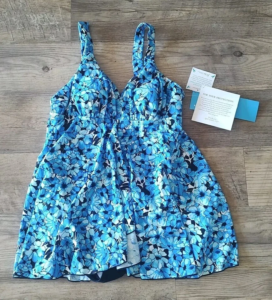 Traje de baño para mujer Fit for You Fit 4 U 8 azul multi floral nuevo con etiquetas Foto 1 de 4