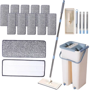 Flat Floor Mop and Bucket Set for Hands Home Floor Self Cleaning w/ 12 Mop Pads - Picture 1 of 12