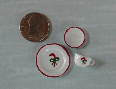 Casa de bonecas miniatura 3 peças conjunto de prato de bengala doce de Natal feito à mão escala 1:12 - Imagem 1 de 2
