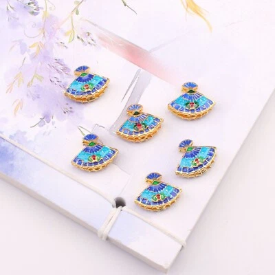 20Pcs Handmade Alloy Enamel Beads Fan Shape Loose Craft Beads 18Mm - Image 1 of 4