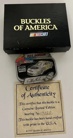 Jeff Gordon NASCAR Belt Buckle, 1995 Limited Edition Buckles Of America With Box Cover