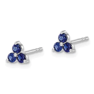 14K White Gold 3 Stone Created Blue Sapphire Triangle Stud Earrings September... - Picture 1 of 7