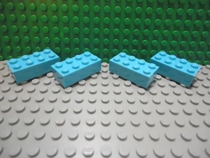 Lego 4 Medium Azure Blue 2x4 brick block NEW - Picture 1 of 1