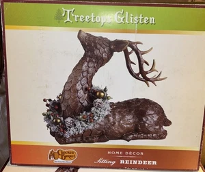 Cracker Barrel Weihnachten sitzend Rentier Baumkronen glitzern Wohndeko 12”x10” - Bild 1 von 13