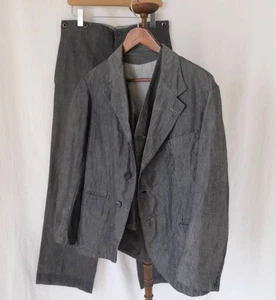 Vintage 30er-40er Jahre französisches Baumwoll Leinen Chambray 3-teiliges Anzug Set Up grau - Bild 1 von 10