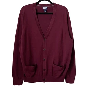 Lands End Cardigan Sweater Mens Large Red Knit Cotton Cozy Preppy Academia - Picture 1 of 9