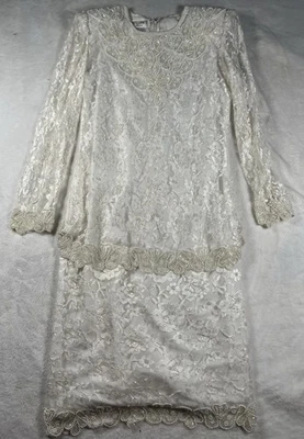 Vintage Beautiful Brilliante Ivory Full Length Beaded Formal Dress Size Small - Image 1 of 4