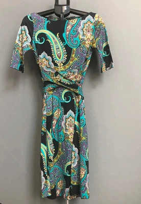 Etro Milano 连衣裙 coton 真丝蓝色佩斯利弹力轻便针织 42 US 10 — 第 1/4 张图片