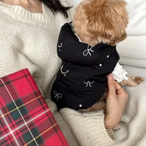 Keep Warm Dog Coat Bow-Embroidered Pet Hooded Coat Cute Pet Cotton Coat Dog - Picture 1 of 11