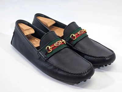 Mocasines de cuero GUCCI Ayrton GG-Bit Drivers para hombre 12 Horsebit 624698 negros usados en excelente estado Foto 1 de 4