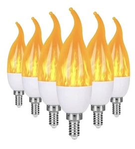 E12 LED Flickering Flame Light Bulbs 3 Modes Candelabra Candle Fire Light 6 Pack - Picture 1 of 7