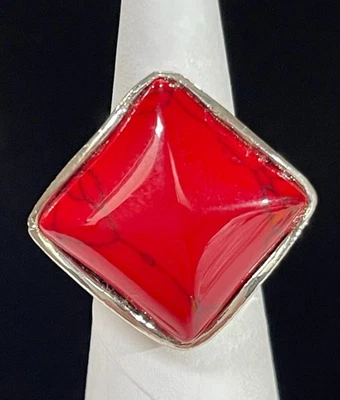 Anillo Grueso Tono Plateado Rojo Ágata Piedra Vidrio Moda Talla 8.5 Foto 1 de 4