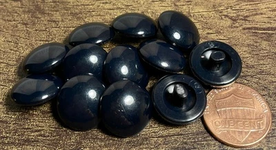 Set of 12 Vintage NOS Glossy Domed Black Plastic Shank Buttons 15.5mm 5/8" 16107 - Image 1 of 4
